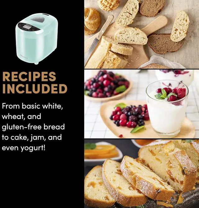 Alt view image 6 of 7 - Elite Gourmet EBM8103M Programmable Bread Maker Machine 3 Loaf Sizes, 19 Menu Functions Gluten Free White Wheat Rye French and more, 2 Lbs, Mint