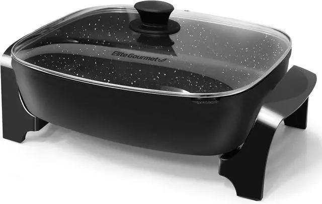 Main image of Elite Gourmet EG-6203# Extra Deep 16"x13"x3.2" (10.5Qt.) Scratch Resistant, Easy Pour Spout Dishwasher Safe, Non-stick Electric Skillet with Glass Vented Lid, Adjustable Temperature, Black