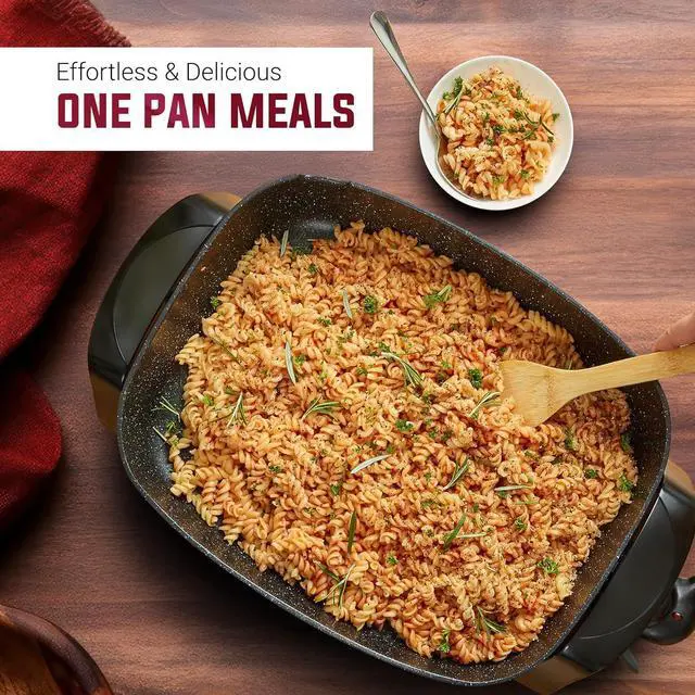 Alt view image 2 of 7 - Elite Gourmet EG-6203# Extra Deep 16"x13"x3.2" (10.5Qt.) Scratch Resistant, Easy Pour Spout Dishwasher Safe, Non-stick Electric Skillet with Glass Vented Lid, Adjustable Temperature, Black