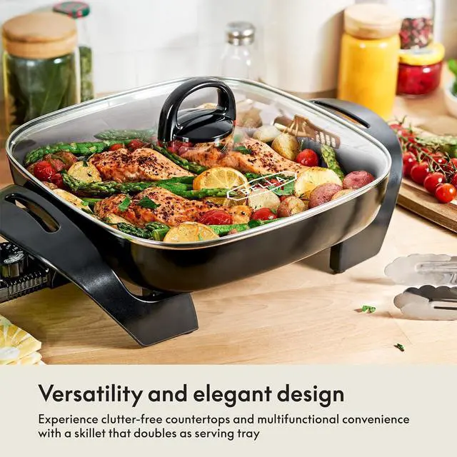 Alt view image 2 of 7 - BELLA Electric Skillet and Frying Pan with Glass Lid, Nonstick Coating, Cool Touch Handles, Removable Heating Probe, Dishwasher Safe, 12 x 12 inch, Copper