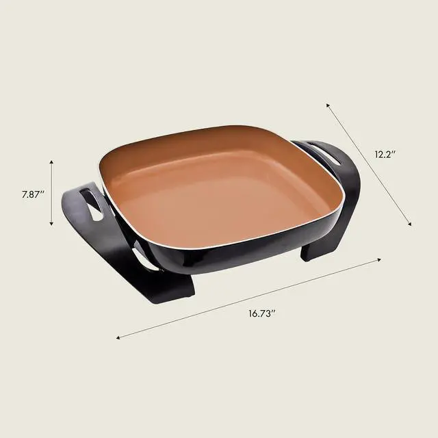 Alt view image 7 of 7 - BELLA Electric Skillet and Frying Pan with Glass Lid, Nonstick Coating, Cool Touch Handles, Removable Heating Probe, Dishwasher Safe, 12 x 12 inch, Copper