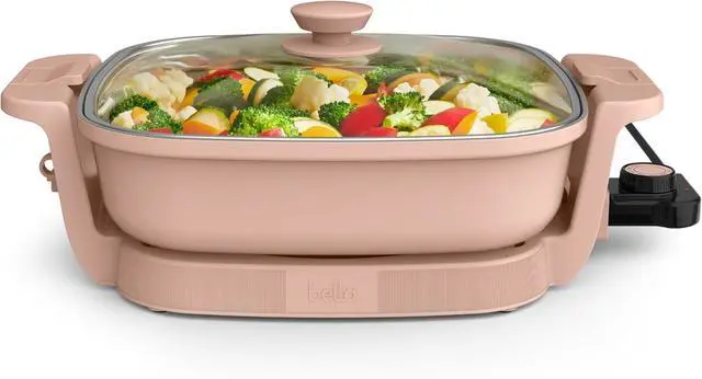 Main image of bella Make & Take Electric Skillet, Fits-anywhereTM kitchenware, EverGoodTM Ceramic Coating, Adjustable Temperature & Dishwasher-Safe Tempered Glass Lid, Cast Aluminum Base, 1200 Watt, Blossom