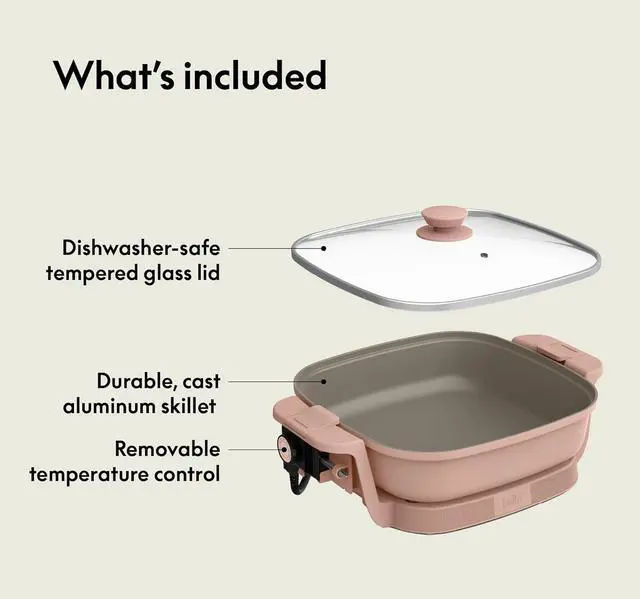 Alt view image 6 of 7 - bella Make & Take Electric Skillet, Fits-anywhereTM kitchenware, EverGoodTM Ceramic Coating, Adjustable Temperature & Dishwasher-Safe Tempered Glass Lid, Cast Aluminum Base, 1200 Watt, Blossom