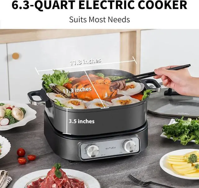 Alt view image 2 of 7 - Hot Pot Electric 6-Quart & Multi-Cooker | Non-Stick Electric Skillet with PFOA-Free Ceramic-Coated Pot, 3 Power Settings & Timer, 1600W for Family Meals