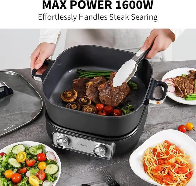 Alt view image 4 of 7 - Hot Pot Electric 6-Quart & Multi-Cooker | Non-Stick Electric Skillet with PFOA-Free Ceramic-Coated Pot, 3 Power Settings & Timer, 1600W for Family Meals
