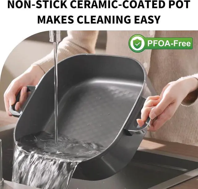 Alt view image 5 of 7 - Hot Pot Electric 6-Quart & Multi-Cooker | Non-Stick Electric Skillet with PFOA-Free Ceramic-Coated Pot, 3 Power Settings & Timer, 1600W for Family Meals