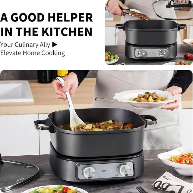 Alt view image 6 of 7 - Hot Pot Electric 6-Quart & Multi-Cooker | Non-Stick Electric Skillet with PFOA-Free Ceramic-Coated Pot, 3 Power Settings & Timer, 1600W for Family Meals