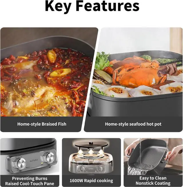 Alt view image 7 of 7 - Hot Pot Electric 6-Quart & Multi-Cooker | Non-Stick Electric Skillet with PFOA-Free Ceramic-Coated Pot, 3 Power Settings & Timer, 1600W for Family Meals