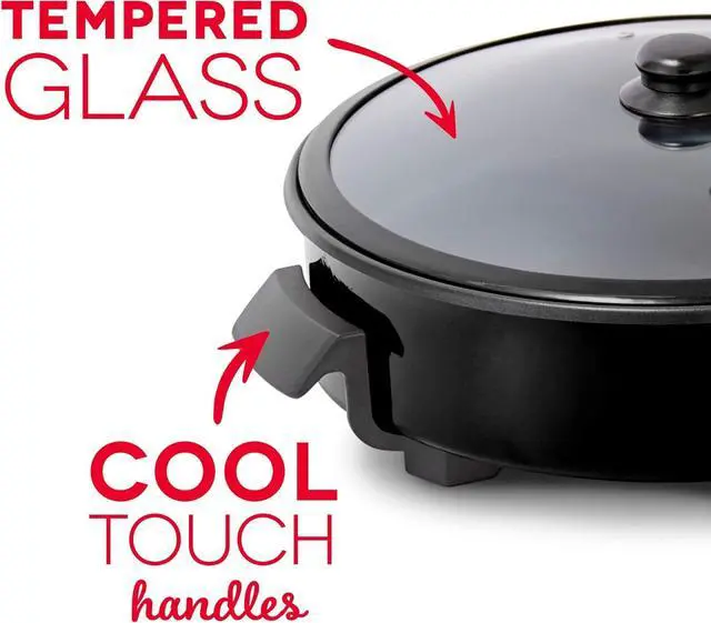 Alt view image 3 of 7 - Dash Family Size Electric Skillet with 14 inch Nonstick Surface + Recipe Book for Pizza, Burgers, Cookies, Fajitas, Breakfast & More, 20 Cup Capacity, 1400-Watt - Black