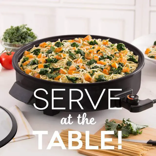 Alt view image 4 of 7 - Dash Family Size Electric Skillet with 14 inch Nonstick Surface + Recipe Book for Pizza, Burgers, Cookies, Fajitas, Breakfast & More, 20 Cup Capacity, 1400-Watt - Black