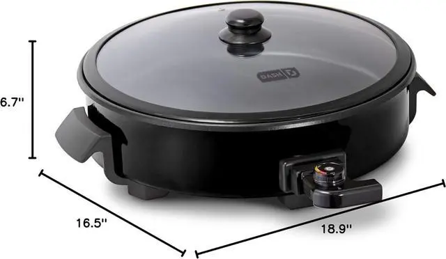 Alt view image 7 of 7 - Dash Family Size Electric Skillet with 14 inch Nonstick Surface + Recipe Book for Pizza, Burgers, Cookies, Fajitas, Breakfast & More, 20 Cup Capacity, 1400-Watt - Black