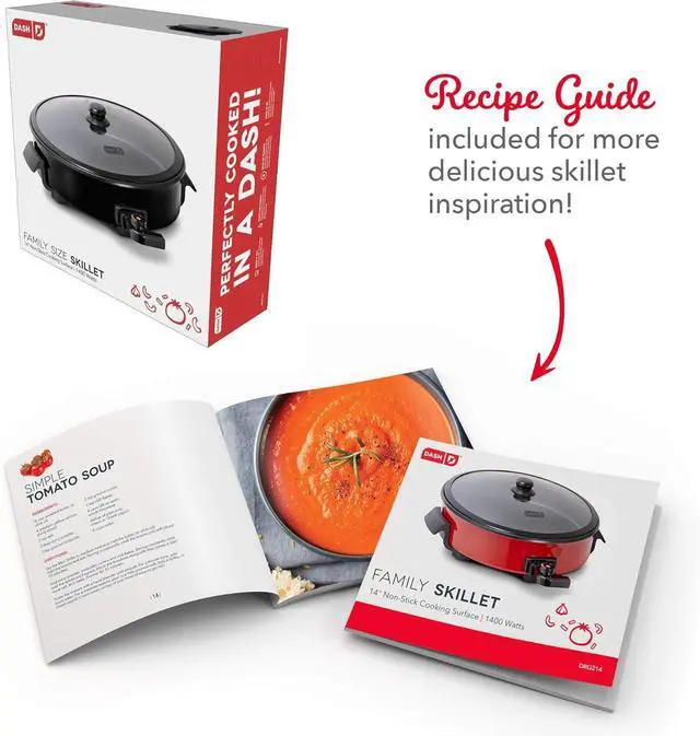 Alt view image 6 of 7 - Dash Family Size Electric Skillet with 14 inch Nonstick Surface + Recipe Book for Pizza, Burgers, Cookies, Fajitas, Breakfast & More, 20 Cup Capacity, 1400-Watt - Black