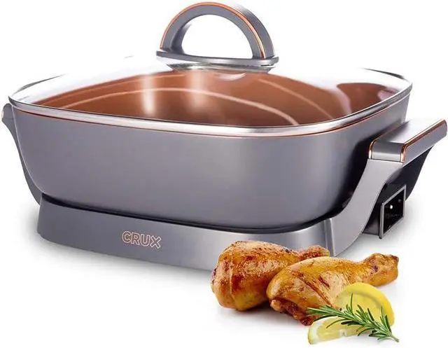 Main image of CRUX Electric Skillet with Glass Lid - Nonstick Scratch Resistant Ceramic Pan, Extra Deep with Removable Temperature Probe, 12" x 12", 1400 Watts