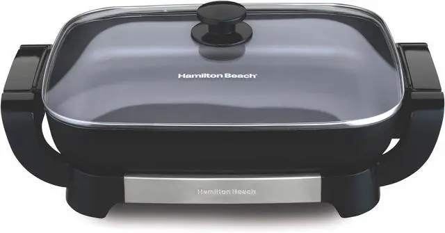 Main image of Hamilton Beach Electric Skillet with PFAS-Free Durathon Ceramic Coating, Removable 12x15 Pan, Adjustable Temperature, Reversible Design, Tempered Glass Lid, Black Nonstick Surface (38531)