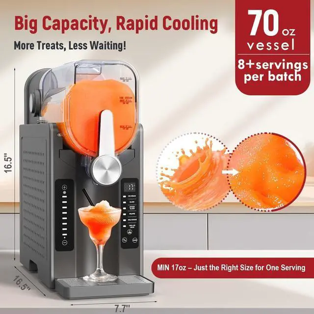 Alt view image 4 of 7 - Slushie Machine: No Ice Needed All-in-One Slushy Maker for Home, Real-Time Temp Display, Auto-Clean, 6 Preset | Frozen Margaritas, Cocktails, Frappés, Ice Cream, Smoothies, Milkshakes,Summer Parties