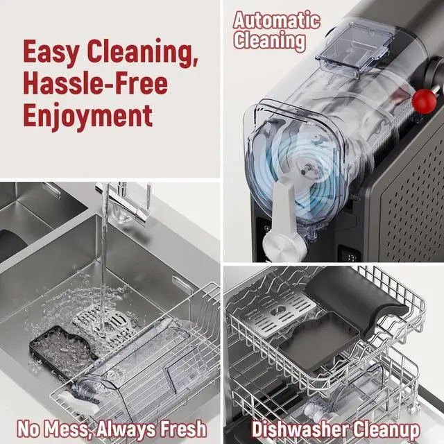 Alt view image 7 of 7 - Slushie Machine: No Ice Needed All-in-One Slushy Maker for Home, Real-Time Temp Display, Auto-Clean, 6 Preset | Frozen Margaritas, Cocktails, Frappés, Ice Cream, Smoothies, Milkshakes,Summer Parties