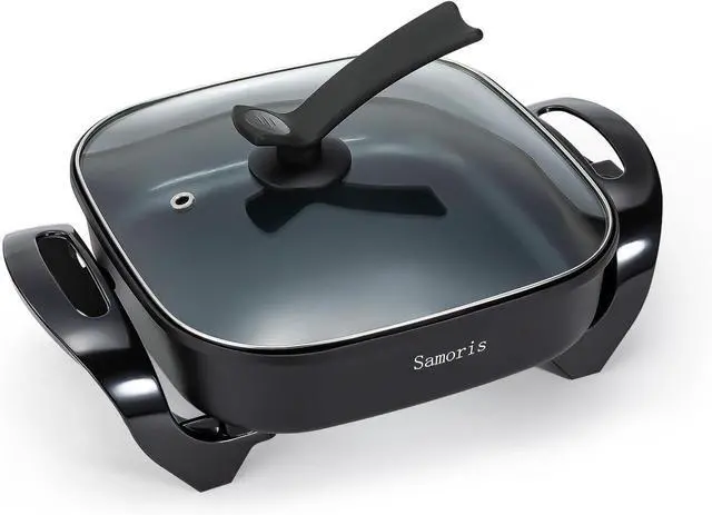 Main image of Samoris Non-stick Electric Skillet with Glass Vented Lid, 17inch x 12inch(5 Quart) Frying Pan,Adjustable Temperature, Cool Touch Handles, Quick Even Heating,Scratch Resistant,1500W, Black
