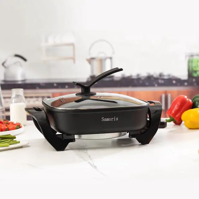 Alt view image 5 of 7 - Samoris Non-stick Electric Skillet with Glass Vented Lid, 17inch x 12inch(5 Quart) Frying Pan,Adjustable Temperature, Cool Touch Handles, Quick Even Heating,Scratch Resistant,1500W, Black