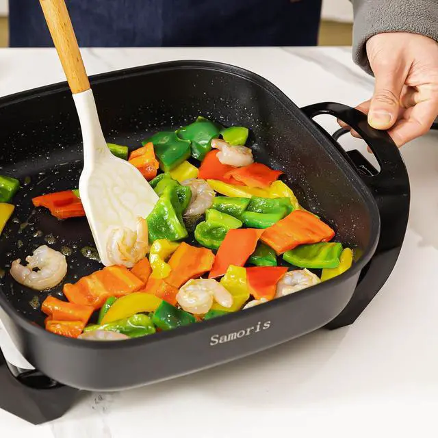 Alt view image 6 of 7 - Samoris Non-stick Electric Skillet with Glass Vented Lid, 17inch x 12inch(5 Quart) Frying Pan,Adjustable Temperature, Cool Touch Handles, Quick Even Heating,Scratch Resistant,1500W, Black