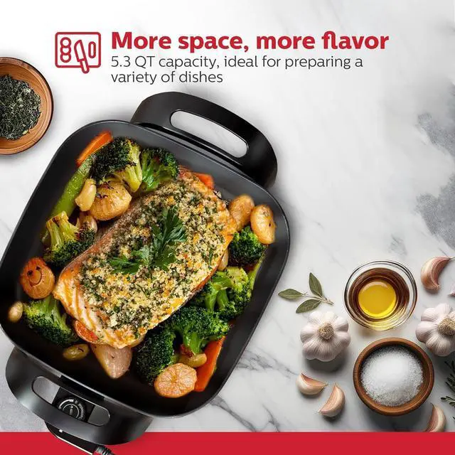 Alt view image 5 of 7 - Holstein Housewares 12-Inch Electric Skillet - 1400W Electric Pan with Adjustable Temperature Control, PFOA-Free Non-Stick Coating, Cool-Touch Handles, Multi-Function Cooker, Black