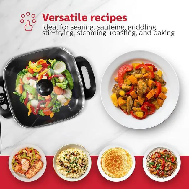Alt view image 7 of 7 - Holstein Housewares 12-Inch Electric Skillet - 1400W Electric Pan with Adjustable Temperature Control, PFOA-Free Non-Stick Coating, Cool-Touch Handles, Multi-Function Cooker, Black
