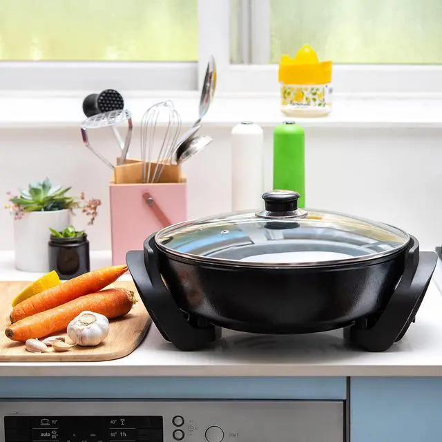 Alt view image 2 of 4 - Moss & Stone Round Nonstick Electric Skillet With Lid, Aluminum 12x12 Inch Electric Frying Pan 5Qt, Nonstick Cooking Surface, Adjustable Temperature Control, Vented Glass Lid, Heat-Resistant Handle