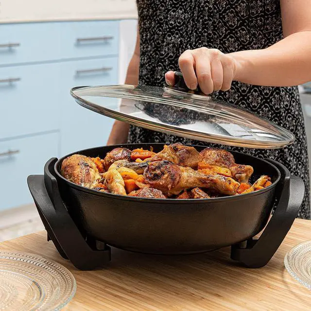 Alt view image 3 of 4 - Moss & Stone Round Nonstick Electric Skillet With Lid, Aluminum 12x12 Inch Electric Frying Pan 5Qt, Nonstick Cooking Surface, Adjustable Temperature Control, Vented Glass Lid, Heat-Resistant Handle