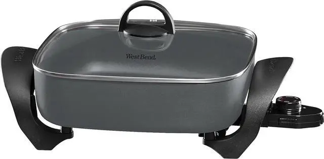 Main image of West Bend Electric Skillet Family-Sized 3-Inch Deep with Diamond Shield Scratch-Resistant Non-Stick Finish & Grease Channel for Healthier Cooking, 12-Inch, Gray
