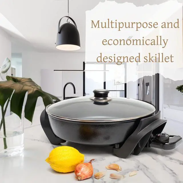 Alt view image 4 of 4 - Moss & Stone Round Nonstick Electric Skillet With Lid, Aluminum 12x12 Inch Electric Frying Pan 5Qt, Nonstick Cooking Surface, Adjustable Temperature Control, Vented Glass Lid, Heat-Resistant Handle