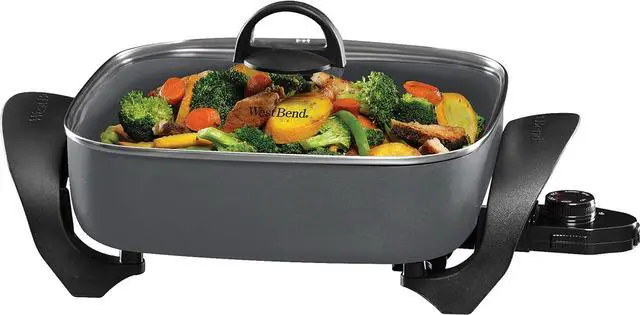 Alt view image 2 of 7 - West Bend Electric Skillet Family-Sized 3-Inch Deep with Diamond Shield Scratch-Resistant Non-Stick Finish & Grease Channel for Healthier Cooking, 12-Inch, Gray
