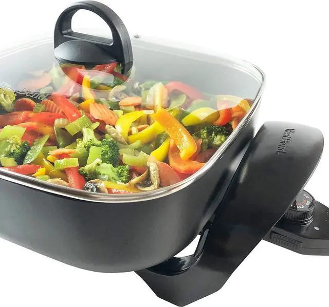 Alt view image 3 of 7 - West Bend Electric Skillet Family-Sized 3-Inch Deep with Diamond Shield Scratch-Resistant Non-Stick Finish & Grease Channel for Healthier Cooking, 12-Inch, Gray