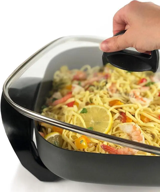 Alt view image 6 of 7 - West Bend Electric Skillet Family-Sized 3-Inch Deep with Diamond Shield Scratch-Resistant Non-Stick Finish & Grease Channel for Healthier Cooking, 12-Inch, Gray