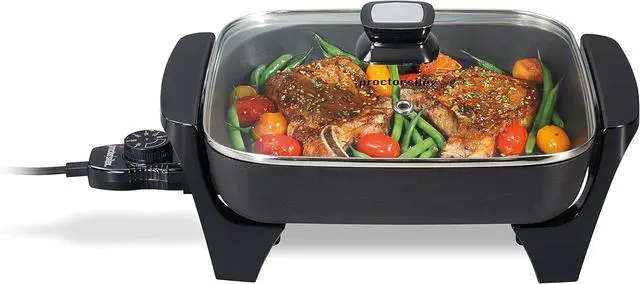 Main image of Proctor Silex Electric Skillet with Lid, 116 sq. in. Nonstick Cooking Surface for Frying, Sauteing, Simmering and Braising, Adjustable Temp 200° to 400° F, Black (38526PS)