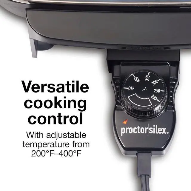 Alt view image 3 of 7 - Proctor Silex Electric Skillet with Lid, 116 sq. in. Nonstick Cooking Surface for Frying, Sauteing, Simmering and Braising, Adjustable Temp 200° to 400° F, Black (38526PS)