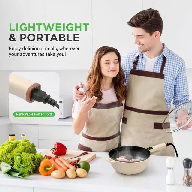 Alt view image 4 of 7 - NutriChef 2 In 1 Electric Frying Pan & Steamer 8 Quarts | Portable Non-Stick Skillet for Cooking | Durable Heat Safe Handle | Touch Control Panel | 7 Cooking Functions & Electric Hot Pot | White