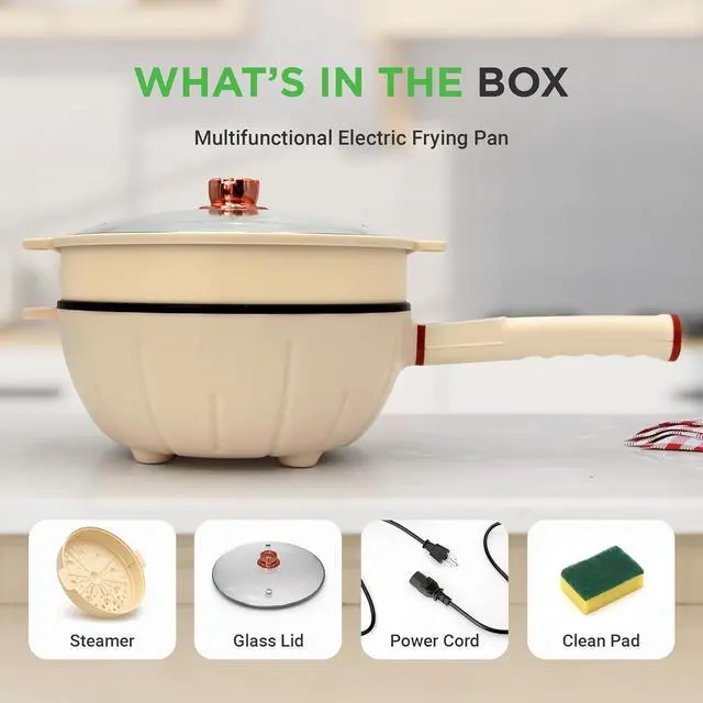Alt view image 5 of 7 - NutriChef 2 In 1 Electric Frying Pan & Steamer 8 Quarts | Portable Non-Stick Skillet for Cooking | Durable Heat Safe Handle | Touch Control Panel | 7 Cooking Functions & Electric Hot Pot | White
