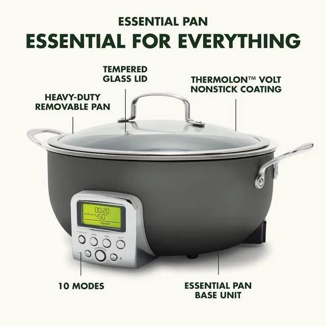 Alt view image 3 of 7 - GreenPan Elite Essential Smart Electric 6QT Skillet Pot, Presets to Sear Saute Stir-Fry and Cook Rice, Healthy Ceramic Nonstick and Dishwasher Safe Parts, Easy-to-use LED Display, Graphite