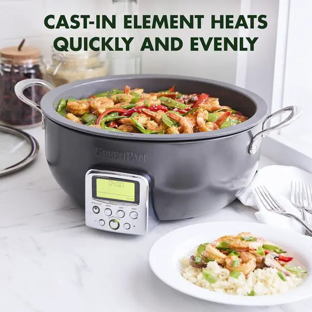 Alt view image 5 of 7 - GreenPan Elite Essential Smart Electric 6QT Skillet Pot, Presets to Sear Saute Stir-Fry and Cook Rice, Healthy Ceramic Nonstick and Dishwasher Safe Parts, Easy-to-use LED Display, Graphite