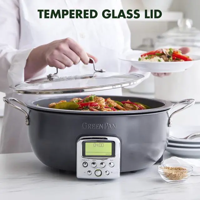 Alt view image 6 of 7 - GreenPan Elite Essential Smart Electric 6QT Skillet Pot, Presets to Sear Saute Stir-Fry and Cook Rice, Healthy Ceramic Nonstick and Dishwasher Safe Parts, Easy-to-use LED Display, Graphite