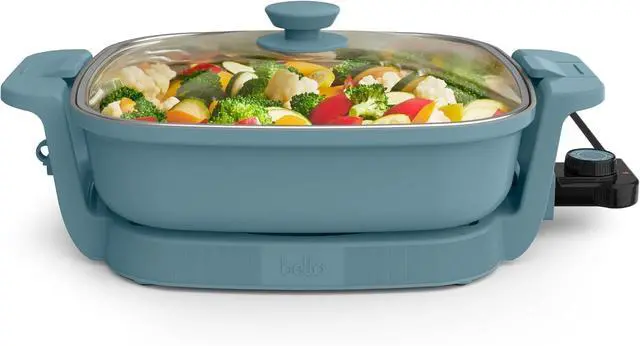 Main image of bella Make & Take Electric Skillet, Fits-anywhereTM kitchenware, EverGoodTM Ceramic Coating, Adjustable Temperature & Dishwasher-Safe Tempered Glass Lid, Cast Aluminum Base, 1200 Watt, Surf