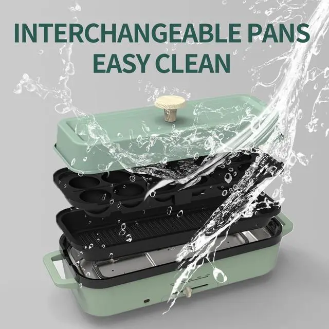 Alt view image 3 of 4 - Multifunctional Electric Griddle Electric Skillet Nonstick Baking Maker with 2 Interchangeable Pan Takoyaki Maker Cake Pop Grill Maker Fried Steak