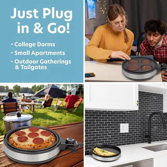 Alt view image 7 of 7 - Multi Baker Deluxe- Baking Made Easy- Electric Appliance w Temp Control 3 Interchangeable Skillets for Grilling, Baking, Dessert Making- Grilled Cheese Omelets Pizza Sandwiches Cake Pops, Gift for Mom