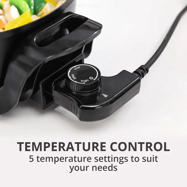 Alt view image 4 of 7 - Samoris Electric Skillet with lid 3 Quart 10 Inch Round Cooker with Nonstick Coating,Electric Hot Pots and Frying Pan,Adjustable Temperature, Tempered Glass Lid with Vent, 1200W,Black