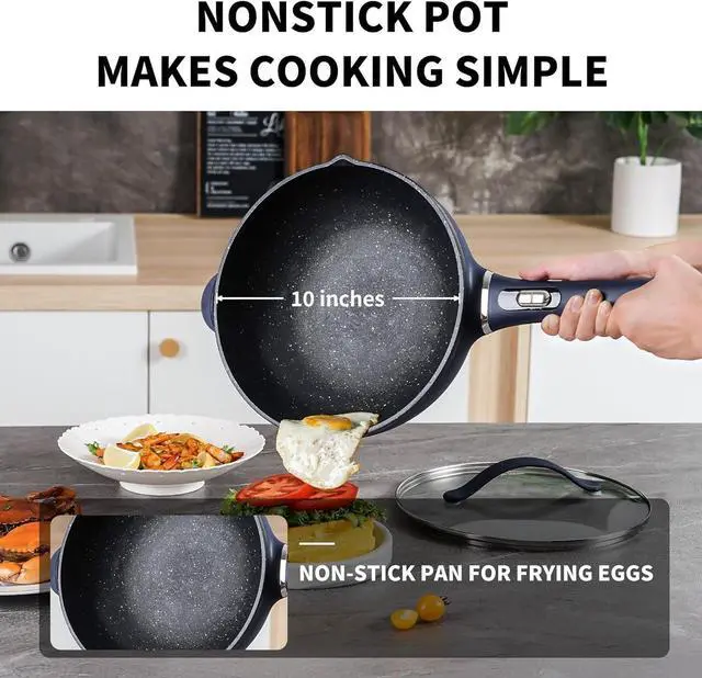 Alt view image 4 of 7 - Non-Stick Electric Hot Pot 3-Quart with Steamer & Multi-Cooker | Electric Stir Fry Pan & Wok, 1200W for Sizzling Ramen, Soup, Stir-Fry | Dorm, Home, Gifts (Includes Silicone Spatula)