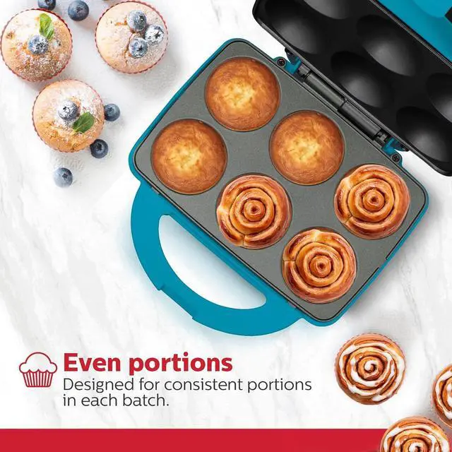 Alt view image 4 of 7 - Holstein Housewares Non-Stick Cupcake Maker, Teal - Makes 6 Cupcakes, Muffins, Cinnamon Buns - Birthdays, Holidays, and More