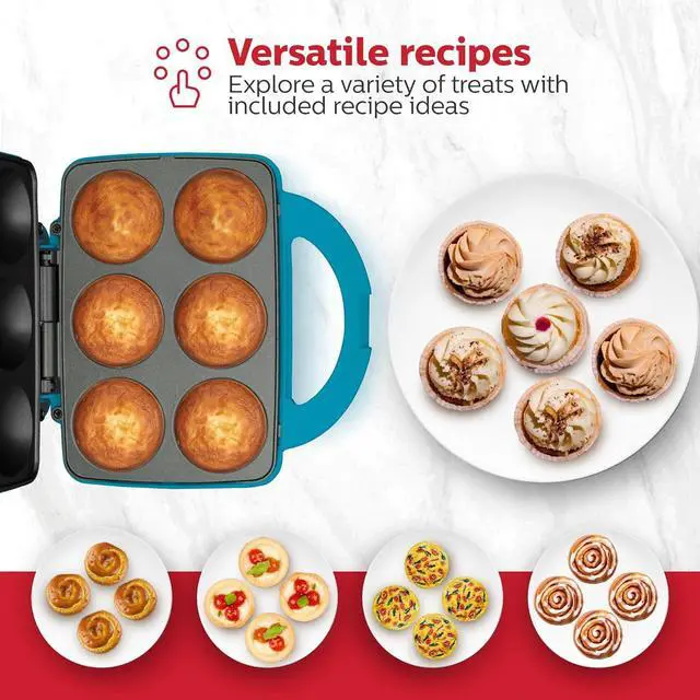 Alt view image 5 of 7 - Holstein Housewares Non-Stick Cupcake Maker, Teal - Makes 6 Cupcakes, Muffins, Cinnamon Buns - Birthdays, Holidays, and More