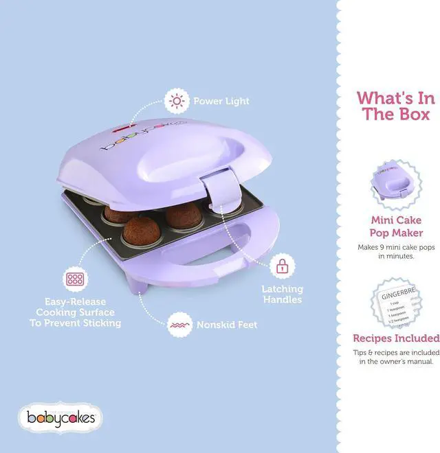 Alt view image 3 of 7 - Mini Cake Pop Maker by Select Brands - Easy-to-Use Machine - Recipes Included - Non-Stick Coating, Non-Skid Feet & Power Light - Makes 9 Cake Pops