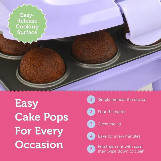 Alt view image 5 of 7 - Mini Cake Pop Maker by Select Brands - Easy-to-Use Machine - Recipes Included - Non-Stick Coating, Non-Skid Feet & Power Light - Makes 9 Cake Pops