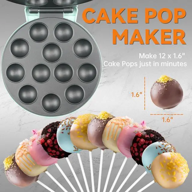 Alt view image 2 of 6 - Baker's Friend Cake Pop Maker Machine Set with Cake Pop Stand, Sticks & Fork Tool, 12 Cake Pops Capacity, Aquamarine