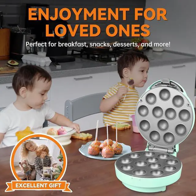 Alt view image 6 of 6 - Baker's Friend Cake Pop Maker Machine Set with Cake Pop Stand, Sticks & Fork Tool, 12 Cake Pops Capacity, Aquamarine